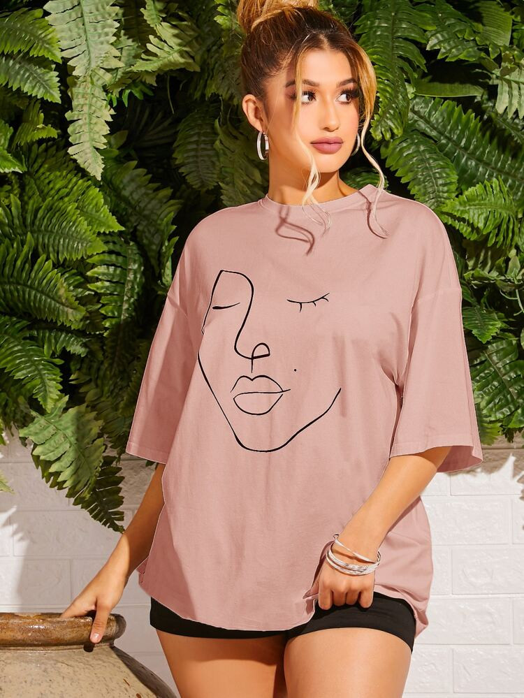 SHEIN Drop Shoulder Figure Graphic Longline Tee | SHEIN