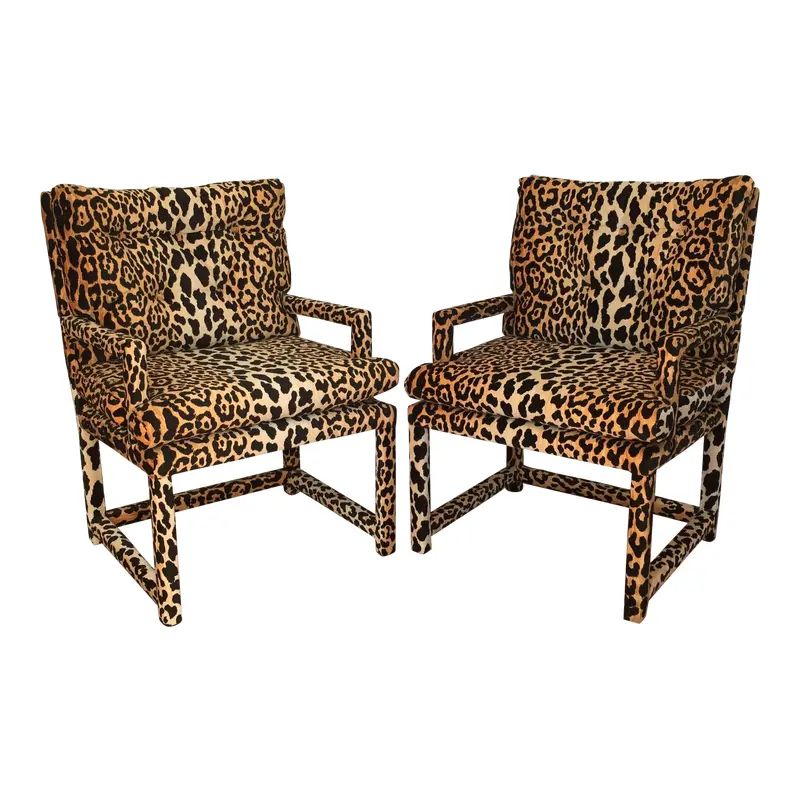 Vintage Leopard Parsons Chairs - A Pair | Chairish
