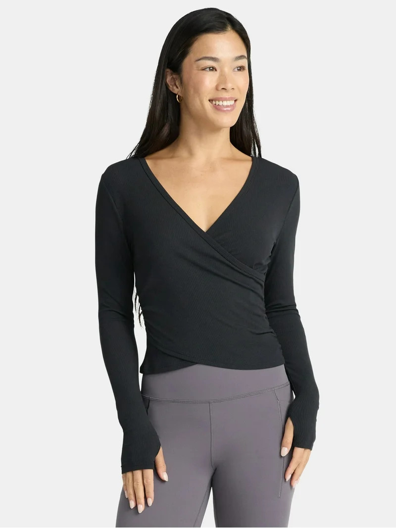 Avia Women's Reversible Wrap Top with Long Sleeves, Sizes XS-XXXL | Walmart (US)
