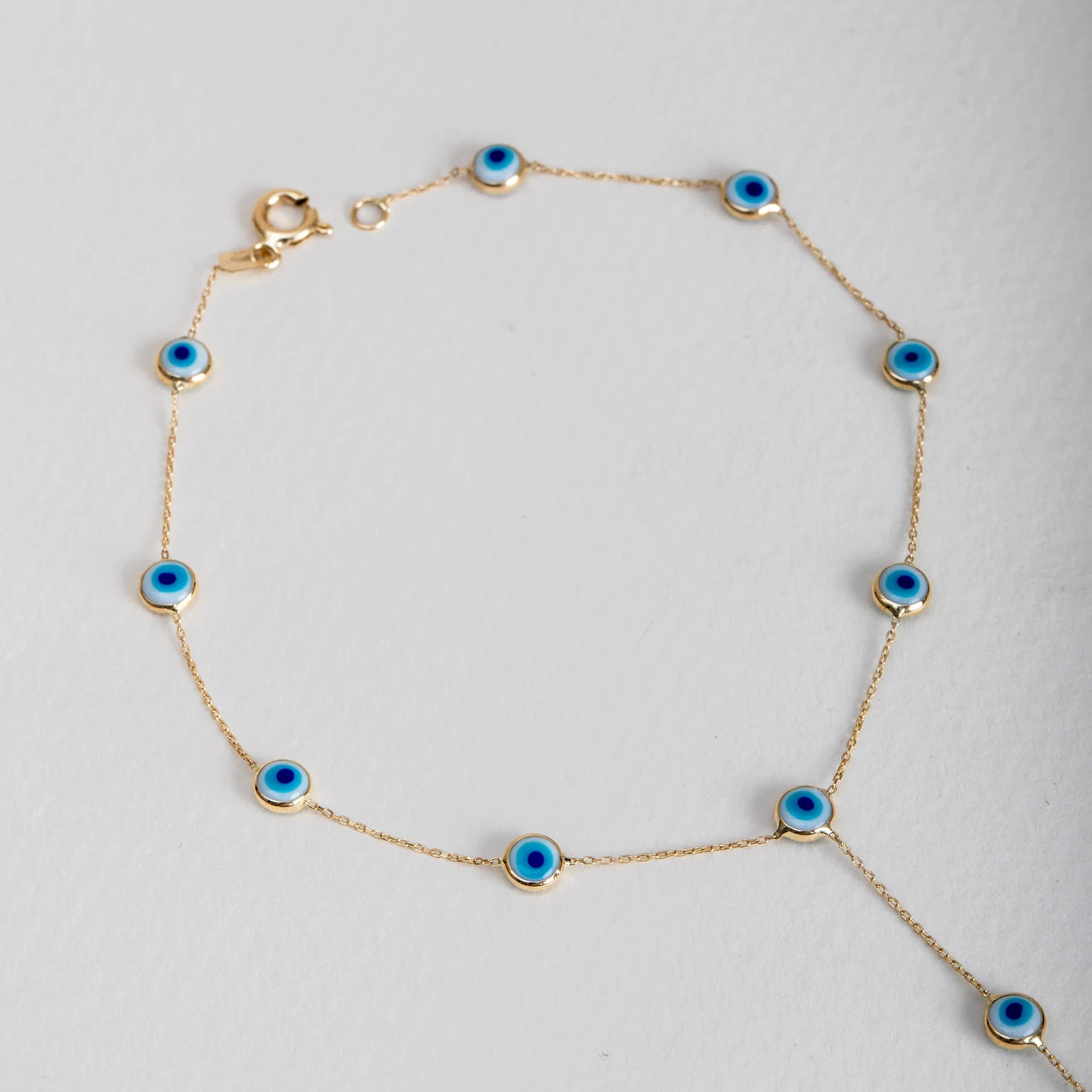 Evil Eye Sahmeran Bracelet, 14K Real Solid Gold Finger Chain Bracelet, Dainty Multi Evil Eye Ring... | Etsy (US)