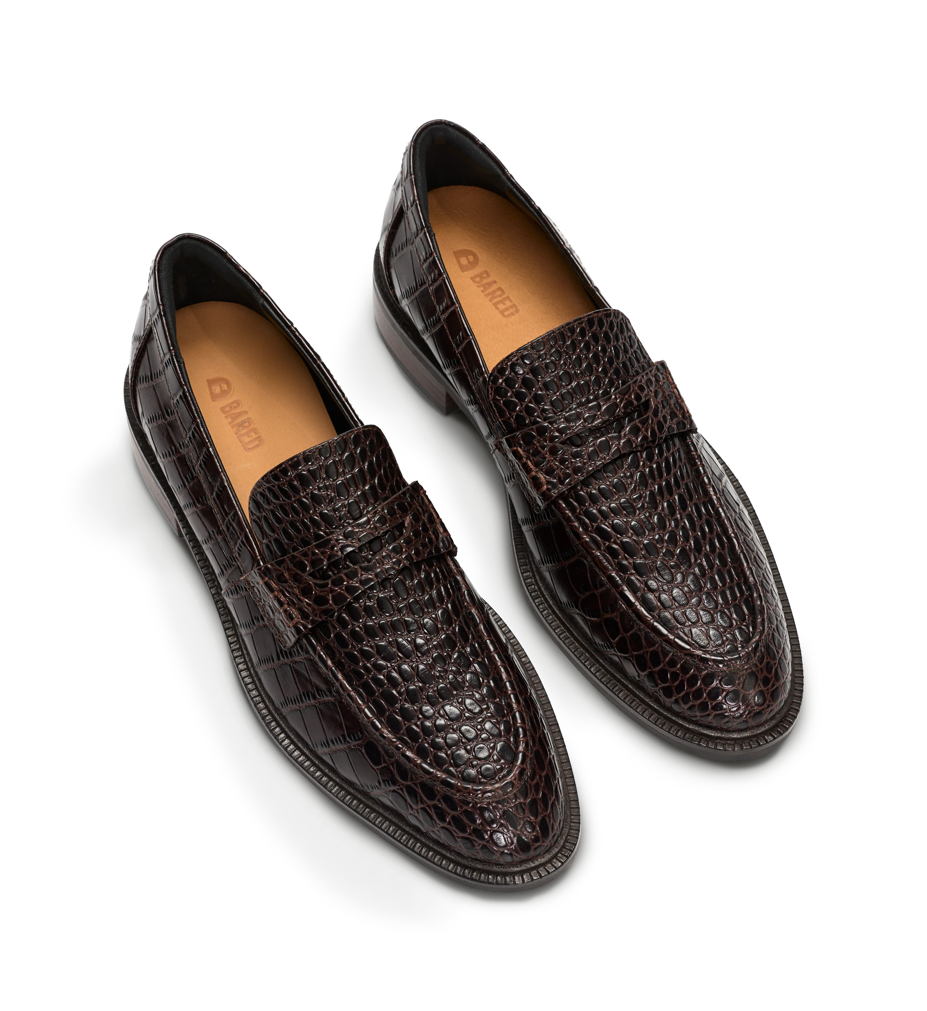 Capito Chocolate Brown Croc Emboss Leather Loafers | Bared Footwear | Bared Footwear