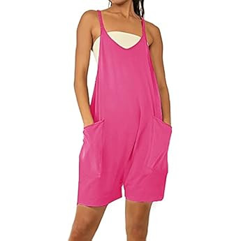 Zhiyouni Women Overall Shorts Summer Rompers Loose Baggy Cami Overalls Short Jumpsuits with Pocke... | Amazon (US)