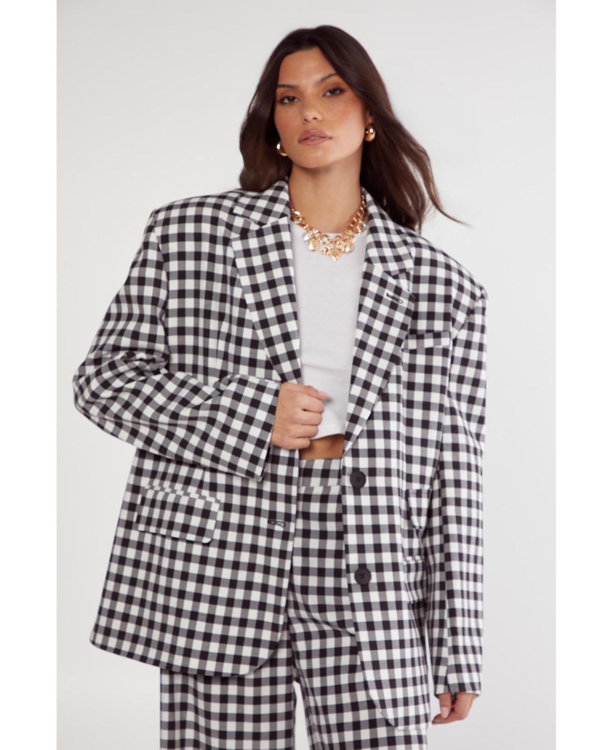 Nasty Gal Women's Gingham Tailored Blazer - Mono | Macy's