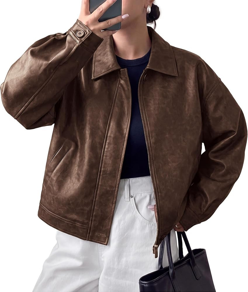 PRETTYGARDEN Women's Faux Leather Oversized Motorcycle Jackets | Amazon (US)