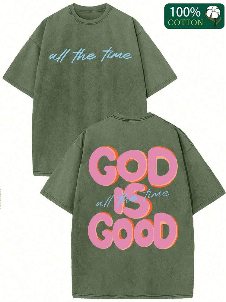 230g Heavyweight Washed Cotton Crew Neck T-Shirt - GOD IS GOOD. Double-Sided Vintage Distressed P... | SHEIN