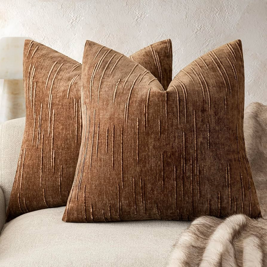 Foindtower Pack of 2 Slubby Textured Chenille Throw Decorative Pillow Covers Square Accent Solid ... | Amazon (US)