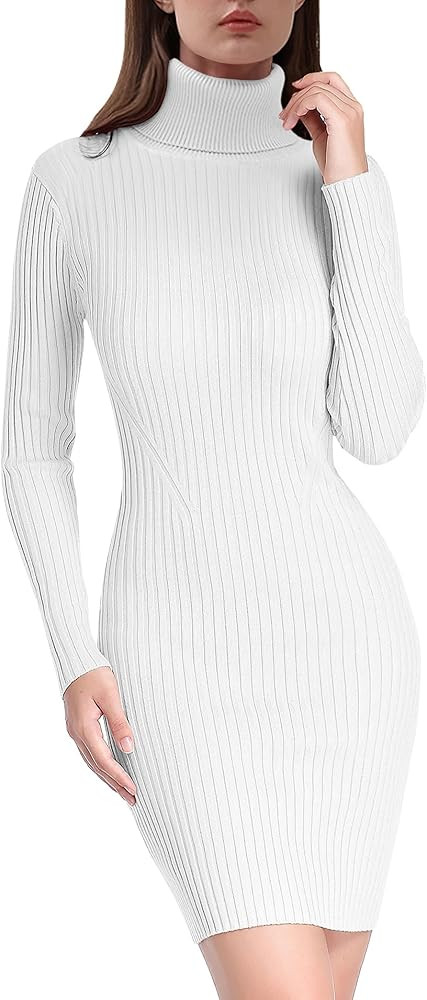 v28 Women Turtleneck Long Sleeve Bodycon Fall Winter Mini Slim Knit Sweater Dress | Amazon (US)