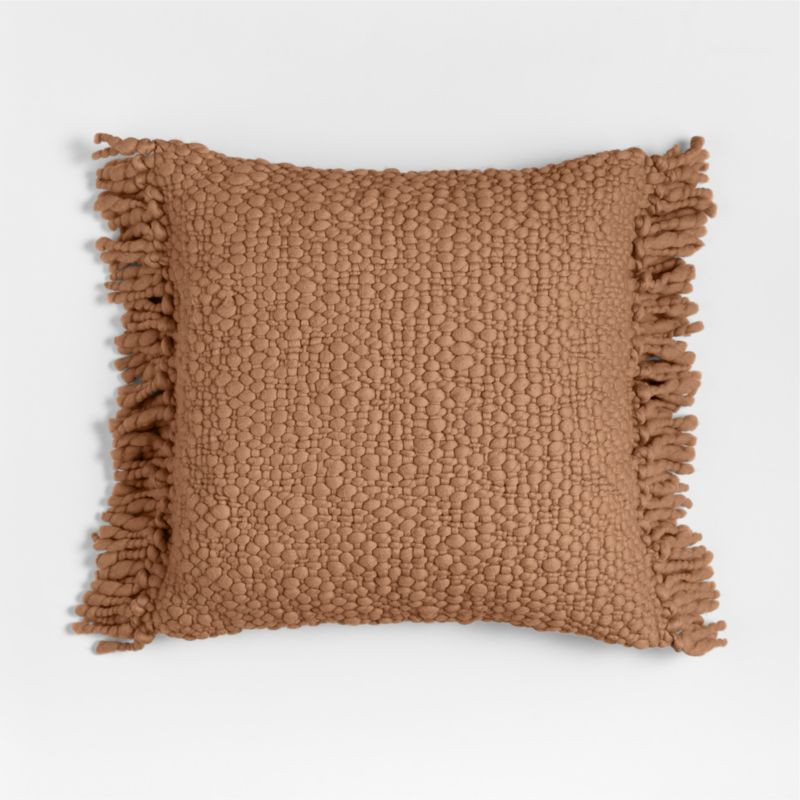 Chunky Woven Wool Fringe 23"x23" Sierra Tan Throw Pillow with Feather Insert | Crate & Barrel | Crate & Barrel