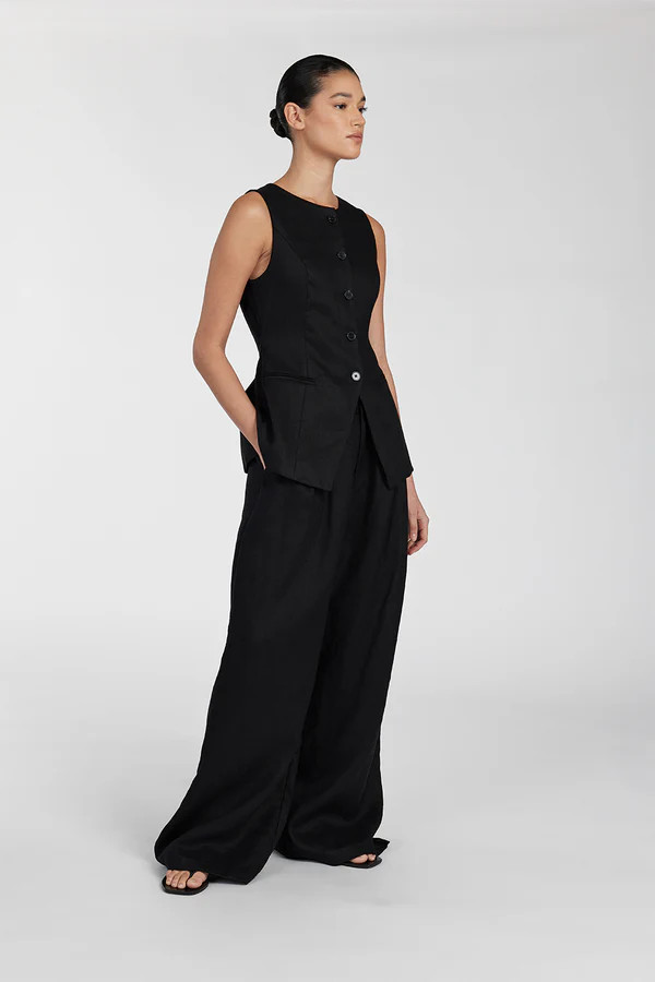 ALESSIA BLACK LINEN VEST | DISSH