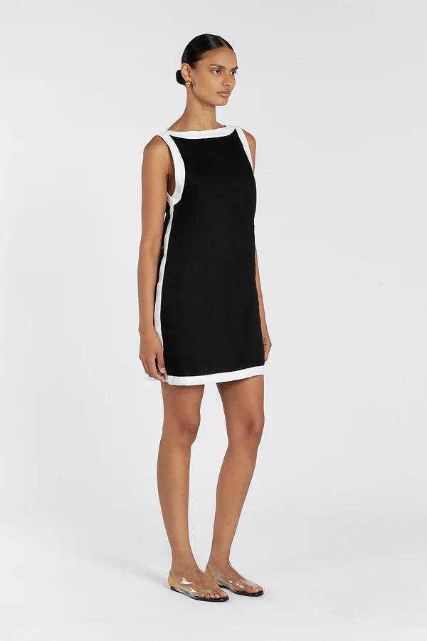 ZURI BLACK LINEN MINI DRESS | DISSH