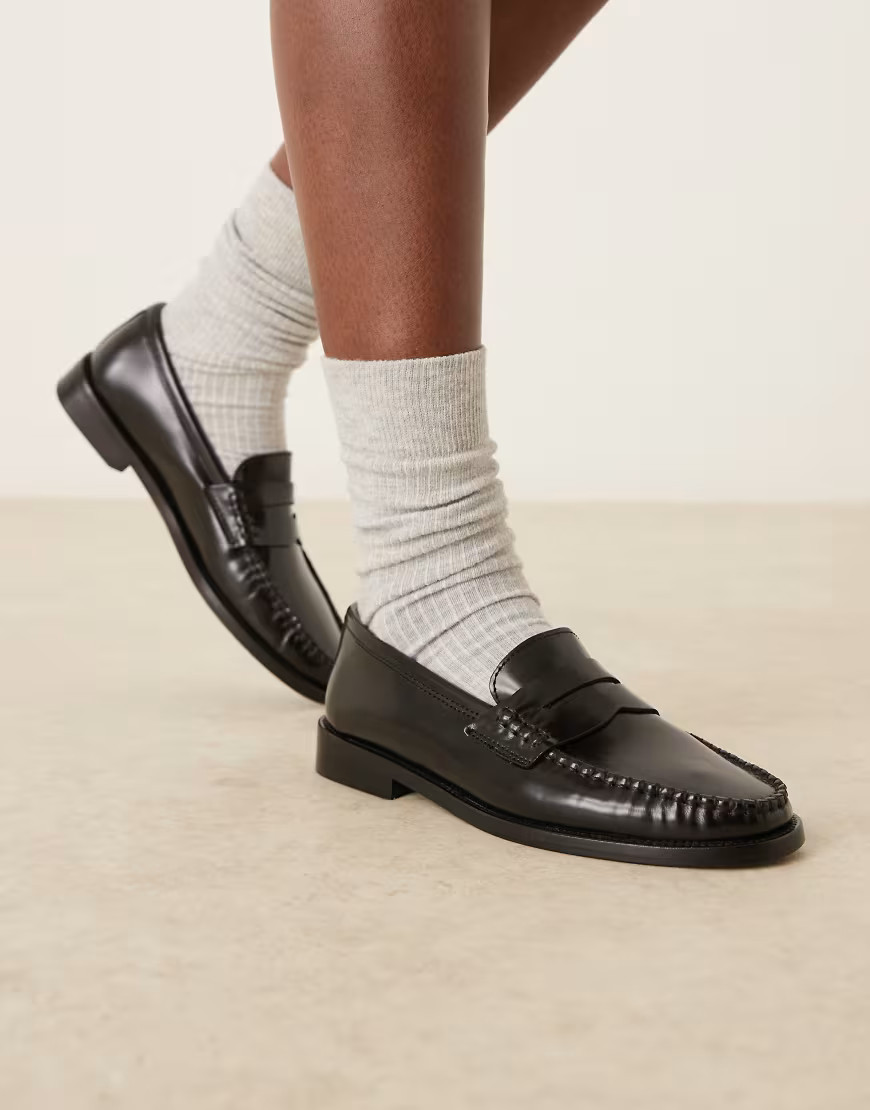 Mango classic 100% leather loafer in black | ASOS (Global)