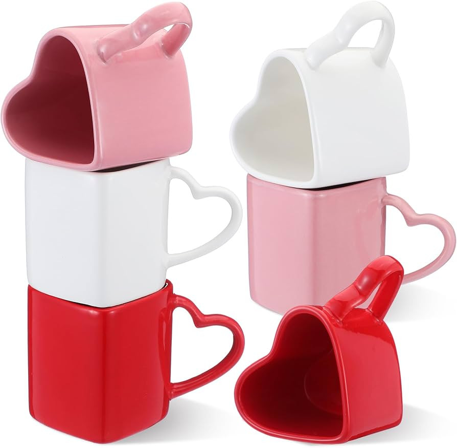 Domensi 6 Pcs Valentines Day Heart Shaped Mugs Ceramic Red Heart Coffee Cup 11.8 oz Valentine Lov... | Amazon (US)
