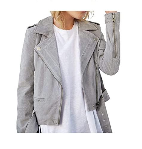[BLANKNYC] womens Luxury Clothing Cropped Suede Leather Motorcycle Jackets, Comfortable & Stylish Coats, Cloud Grey, Medium | Amazon (US)