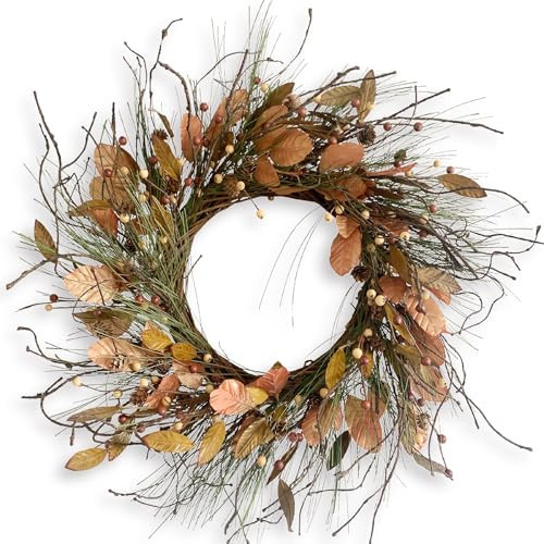 26 Inch Fall Wreath for Front Door Pip Berry Pinecone Autumn Wreath with Pine Needle and Magnolia Leaves, Large Grapevine Wreaths for Fall Door Decor Farmhouse Wall Window Home Decoration | Amazon (US)