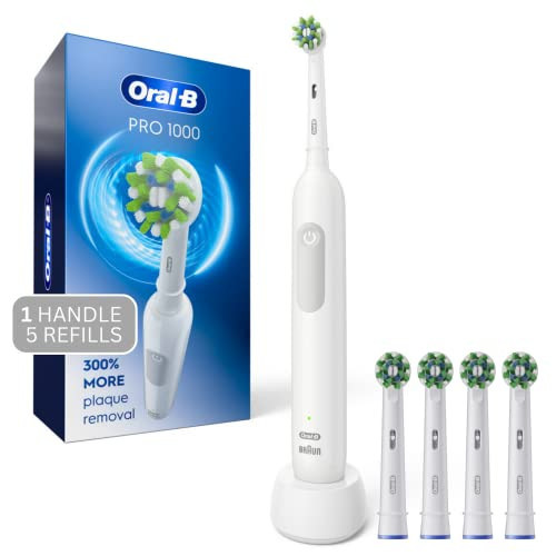 Oral-B Pro 1000 Rechargeable Electric Toothbrush, White, 4 Replacement Brush Heads | Amazon (US)