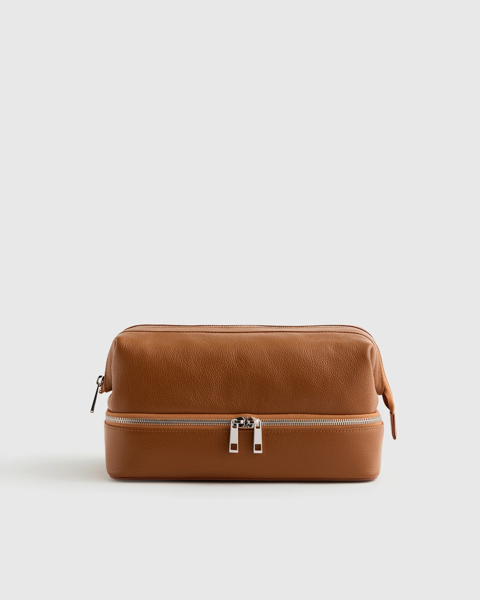 Quince | Italian Leather Dual Compartment Toiletry Bag in Taupe | Quince
