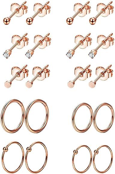10Pairs Stainless Steel Cartilage Earrings for Men Women Stud Earrings Ball CZ Tragus Helix Pierc... | Amazon (US)