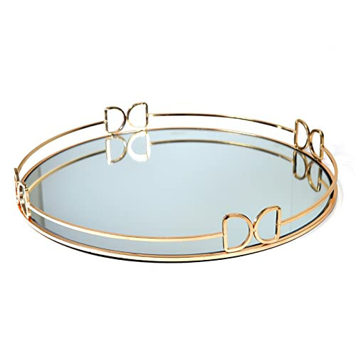 LINDLEMANN Decorative Tray Metal Mirrored Round Serving Trays with Butterfly Handles Perfume Jewelry Trinket Organizer for Bathroom Vanity Home Décor (Gold, 16") | Amazon (US)