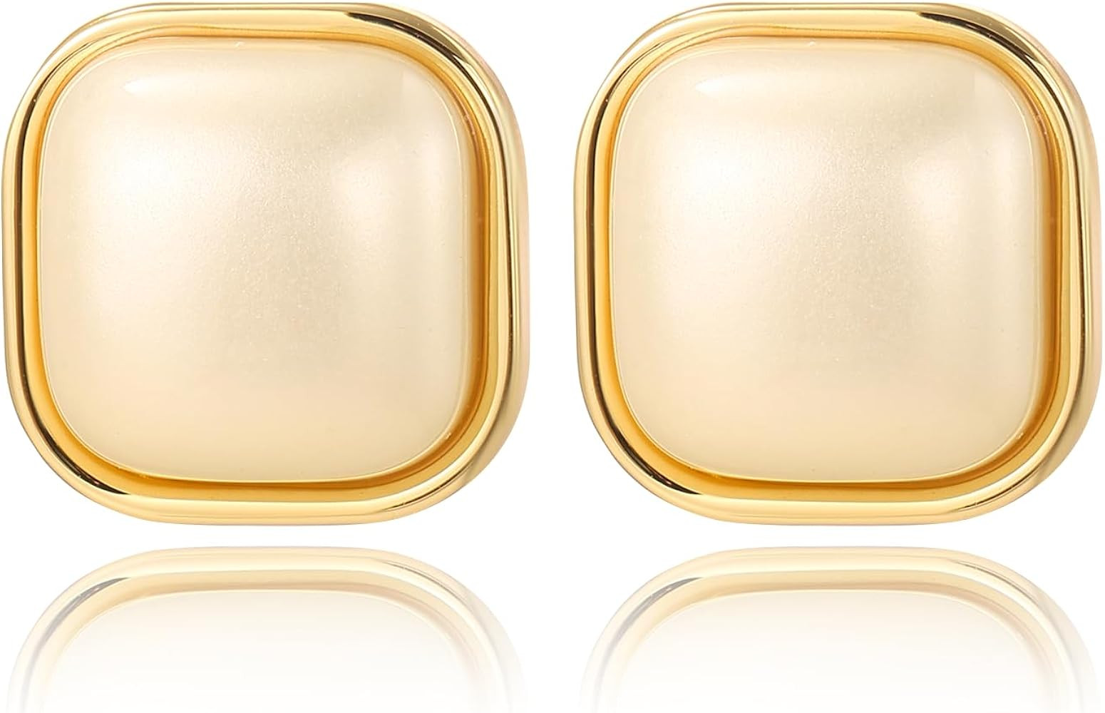 Gold Plated Pearl Stud Earrings for Women Trendy, Geometric Hypoallergenic Statement Earrings Chu... | Amazon (US)