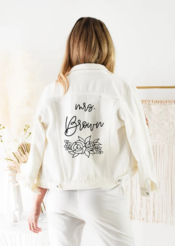 Custom Mrs Jacket White Bride Denim Jacket Personalized Custom - Etsy | Etsy (US)