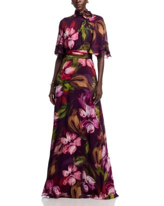 Teri Jon by Rickie Freeman Floral Flutter Sleeve Mock Neck Gown | Bloomingdale's Women | Bloomingdale's (AU)