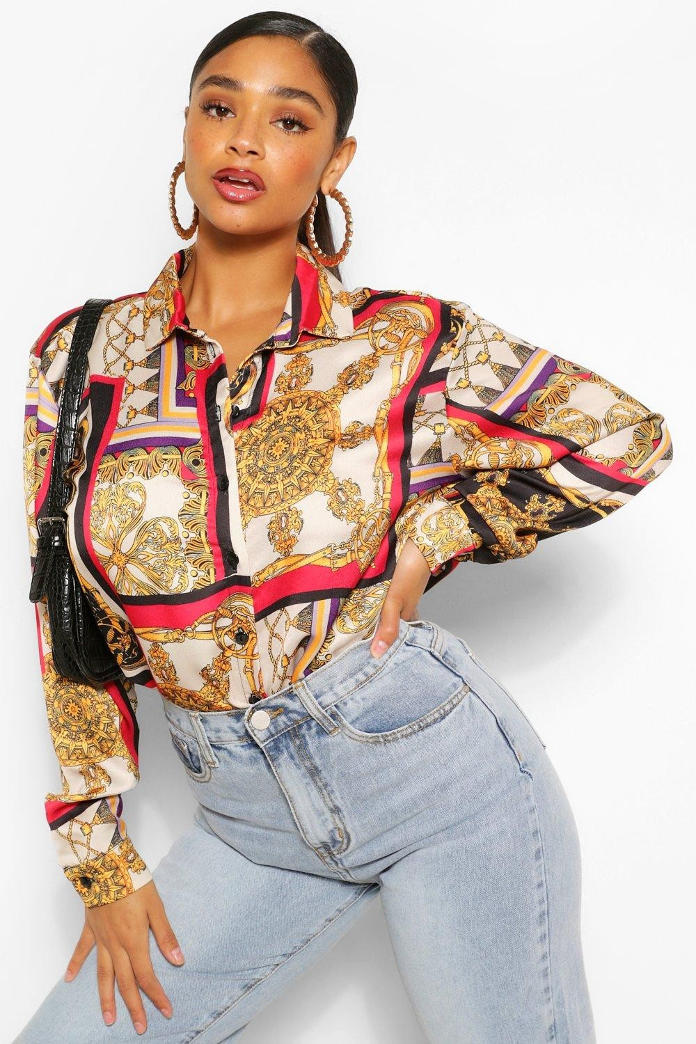 Womens Plus Chain Printed Shirt - Beige - 16 | Boohoo.com (US & CA)
