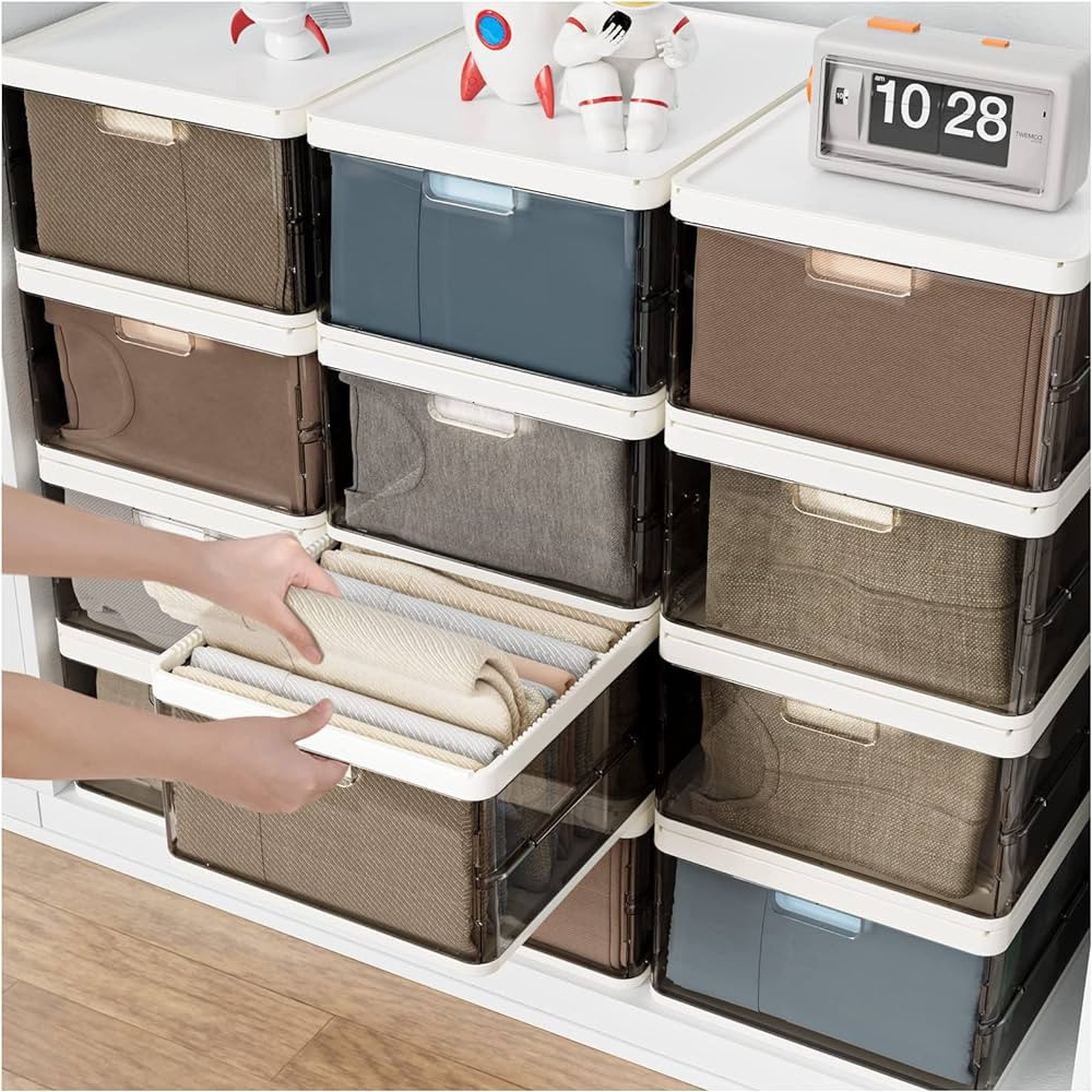 SNSLXH 24Qt, Upgrade Large Stackable Plastics Storage Bins, Foldable Closet Organizers Storage Bo... | Amazon (US)