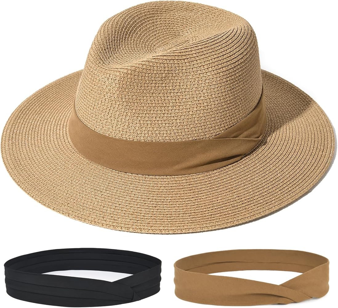 FURTALK Panama Hat Sun Hats for Women Men Wide Brim Fedora Straw Beach Hat UV UPF 80+ | Amazon (US)