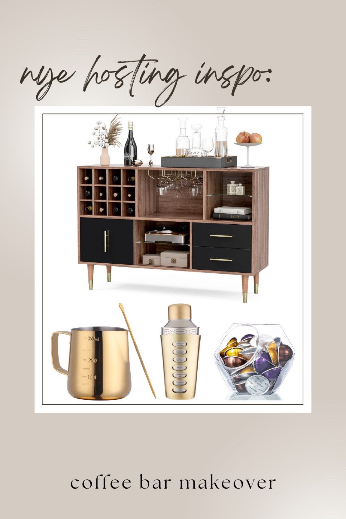 Coffee bar or cocktail bar — which do you choose?!! Found a beautiful, modern, AFFORDABLE, and chic bar cart on Amazon and just had to share! This beauty is less than $200!! Pictured in walnut, but also comes in black and gold. 
Pair it with these cute accessories from Amazon and Nordstrom and you’re set to host the perfect NYE party!

#LTKhome #LTKSeasonal #LTKHoliday