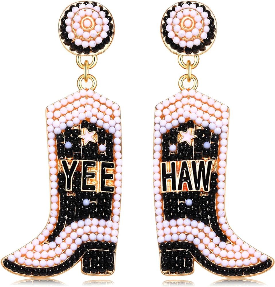 Beaded Cowboy Boot Earrings Western Cowgirl Boot Drop Dangle Earrings for Women Boho Handmade West S | Amazon (US)
