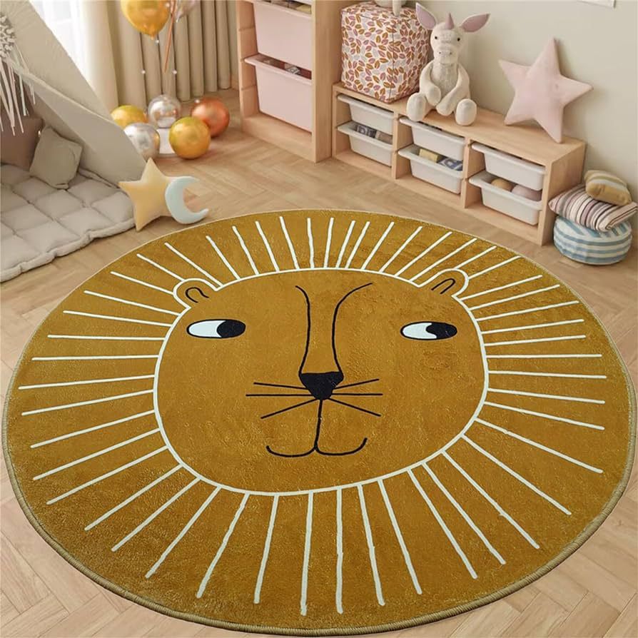 Cartoon Lion Rug Round Animal Print Rug 4Ft Round Rug Play Mat Soft Lion Area Rug Round Bedroom R... | Amazon (US)