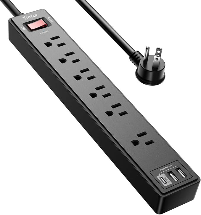 6Ft Power Strip Surge Protector - Yintar Extension Cord with 6 AC Outlets and 3 USB Ports for for... | Amazon (US)