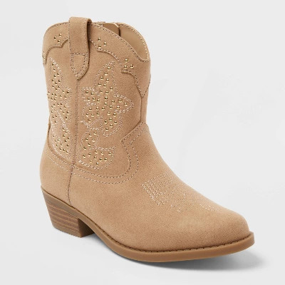 Kids' Elma Studded Western Boots - art class™ Tan 2: Zipper Closure, Almond Toe, Medium Width | Target