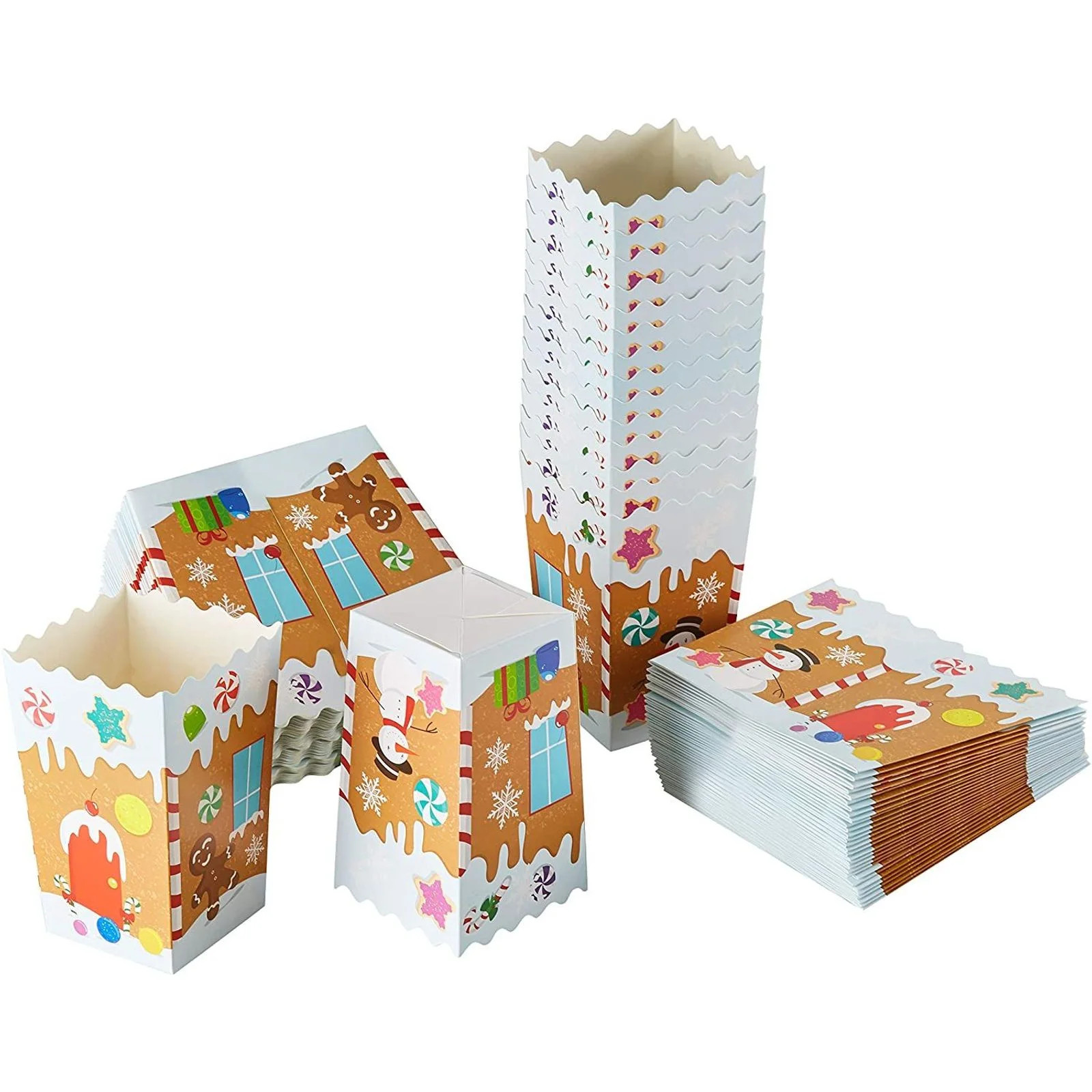 100 Pack Gingerbread Popcorn Boxes for Christmas Party, Holiday Treats (3 x 6 x 3 In) | Walmart (US)