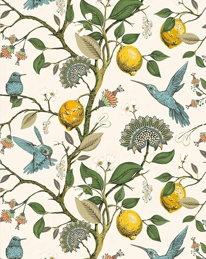 Blue Bird Self Adhesive Wallpaper Fresh Lemon Tree Peel and Stick Wallpaper Removable Waterproof ... | Amazon (US)