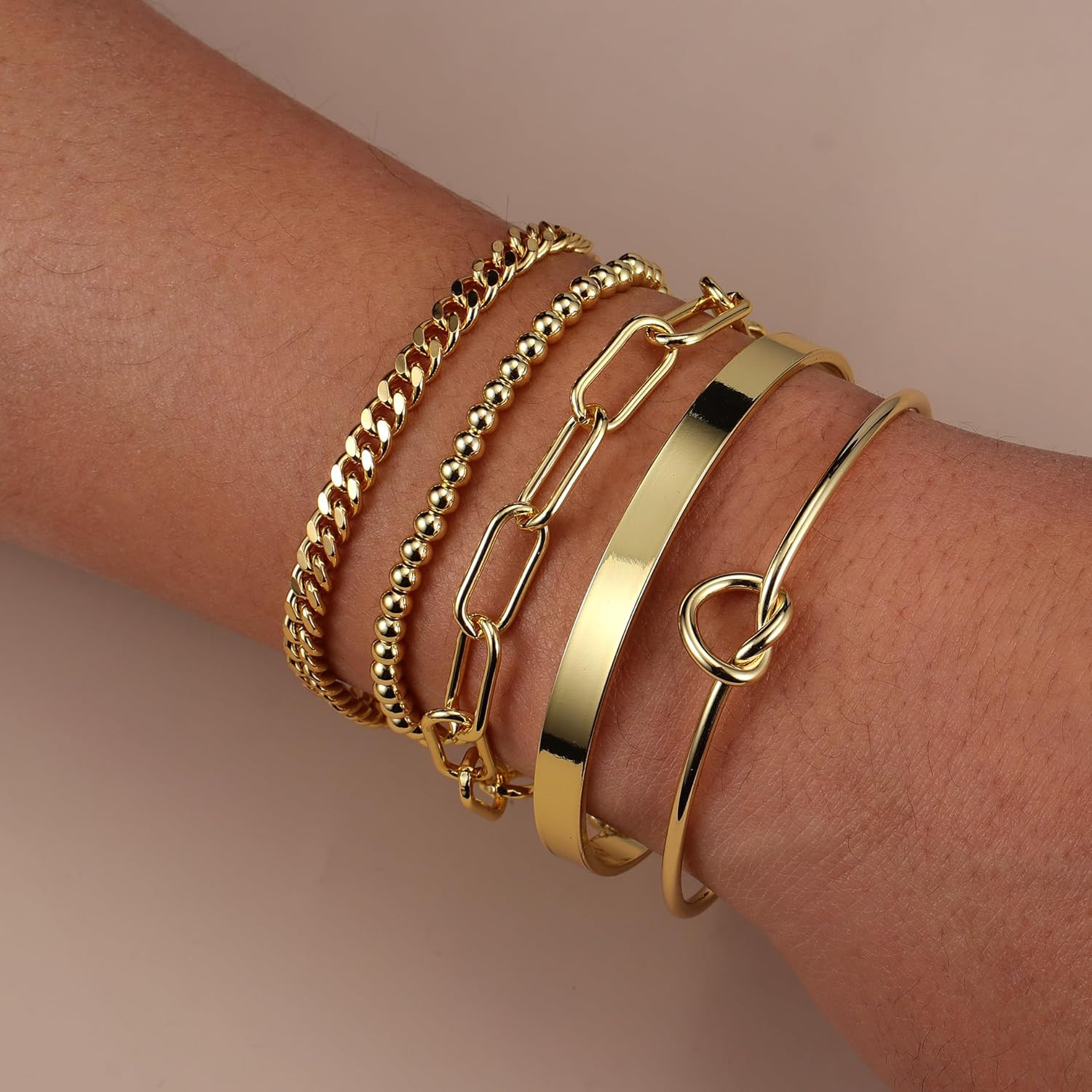 AOZEL 14K Gold Plated Bangle Cuff Bracelets Set for Women Trendy Gold Bracelet Stack for Women Go... | Amazon (US)