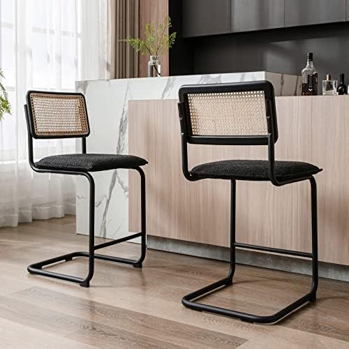 Amazon.com: ONEVOG Rattan Counter Height Barstool Chairs Set of 2, Mid-Century Modern Bar Chair 2... | Amazon (US)