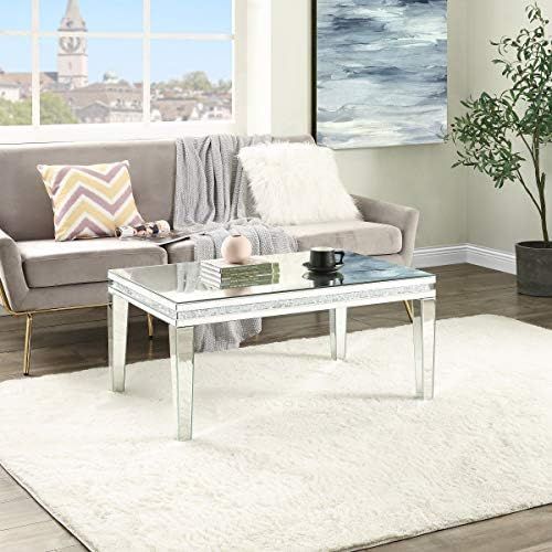 Amazon.com: MIREO Coffee Table Mirrored with Crystal Inlay Surface, Rectangle Silver Accent Table... | Amazon (US)
