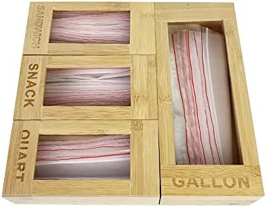 Bamboo Kitchen Drawer Organizer Compatible with Ziploc, Solimo, Glad, Hefty for Gallon, Quart, Sandw | Amazon (US)