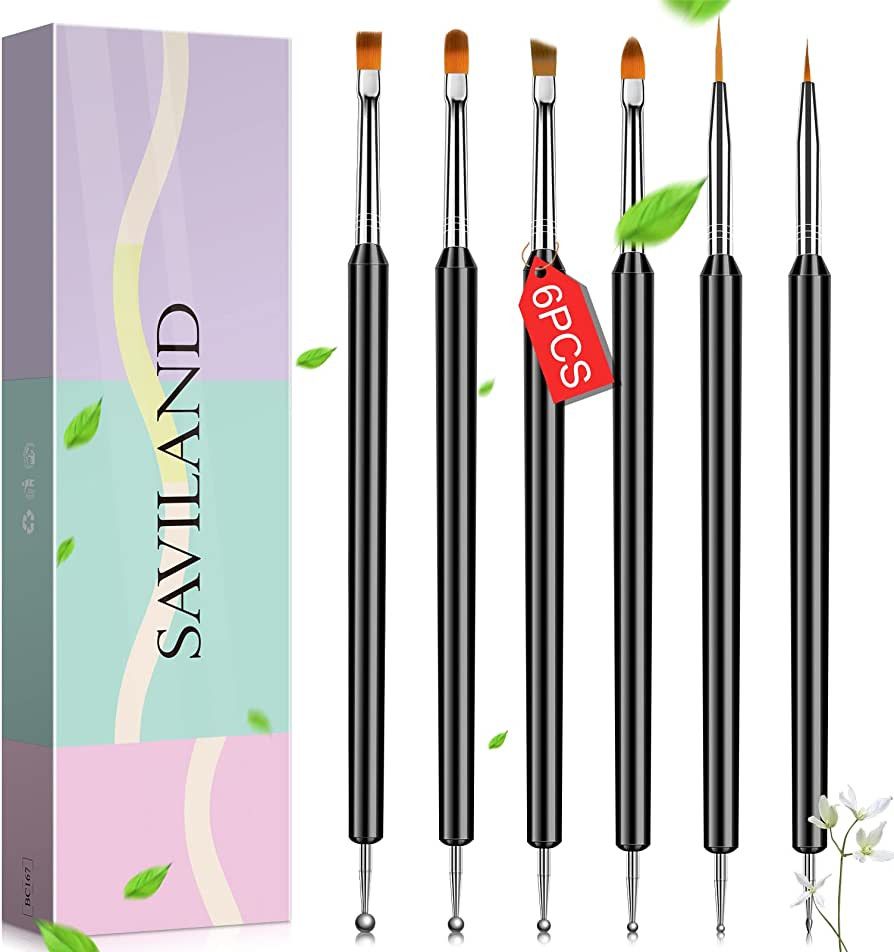 Saviland Nail Art Brushes Set - 6pcs Double-End Nail Art Brushes Kit Professional Nail Art Tools ... | Amazon (US)