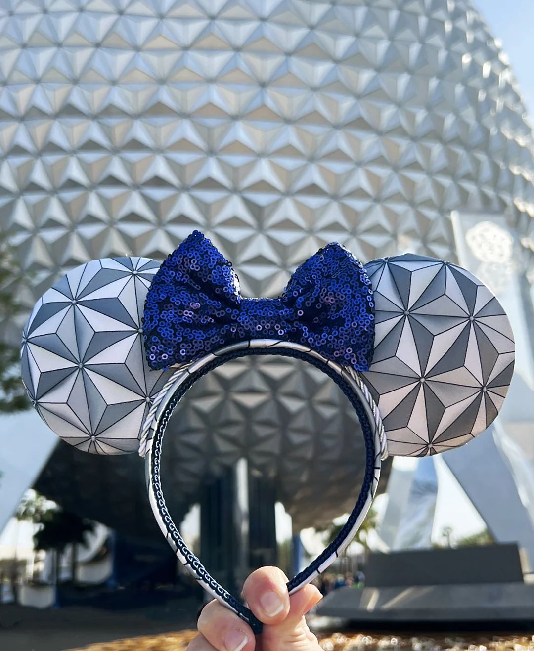 Grand & Miraculous Silver Spaceship Earth Inspired Mouse Ears, Minnie Ears, Mickey Ears, Epcot, S... | Etsy (US)