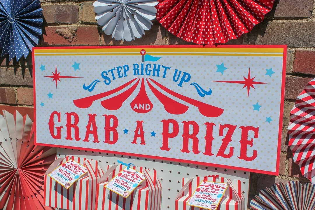 Carnival Birthday Party Printables, Thank You Tags, Grab A Prize Sign, Carnival Party, Kids Birth... | Etsy (US)