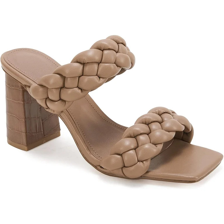 Womens Braided Heeled Sandals Backless Square Open Toe Block Strappy Slip On Slide Shoes | Walmart (US)
