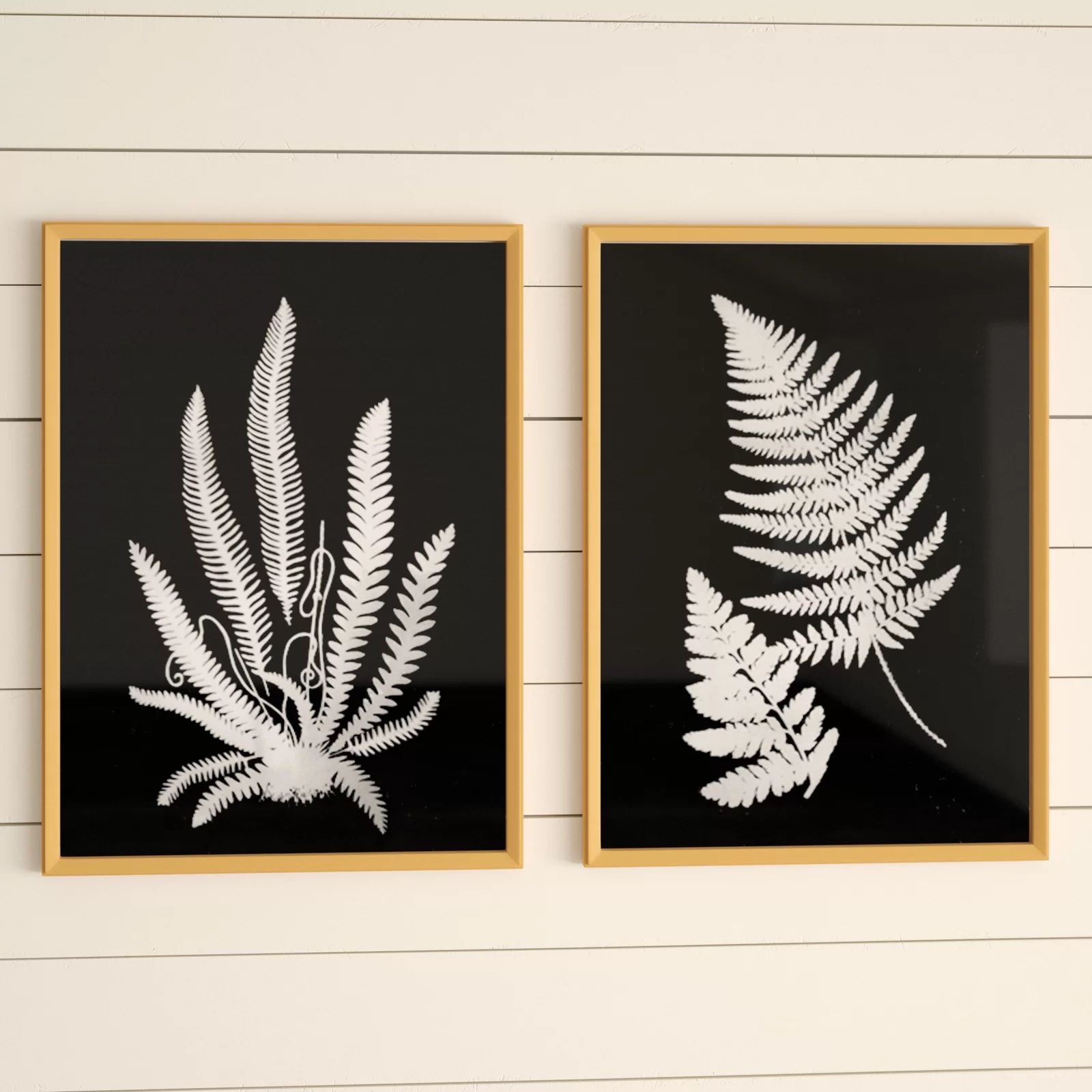 Inverted Fern Silhouette Framed On Wood 2 Pieces Print | Wayfair North America