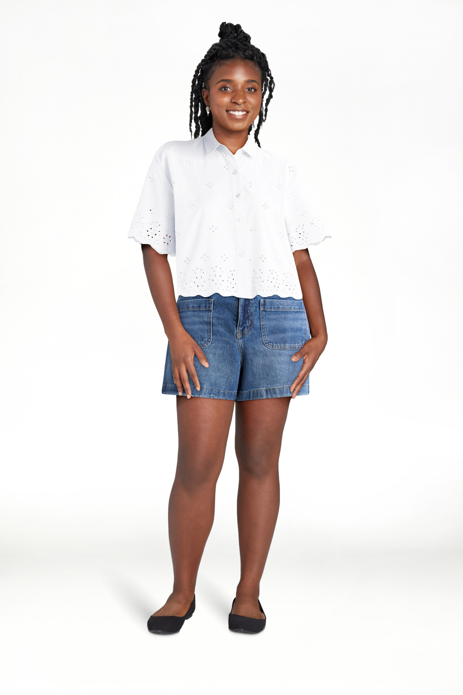 Free Assembly Women's and Women's Plus Cropped Cotton Eyelet Shirt, Sizes XS-4X | Walmart (US)