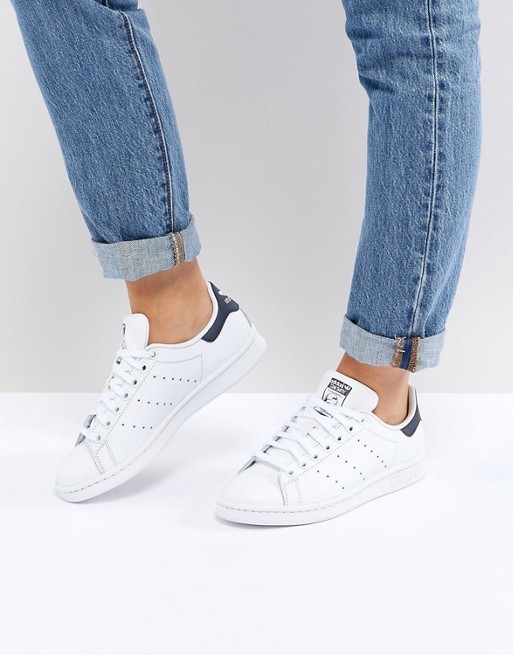 adidas Originals white and navy Stan Smith sneakers | ASOS US
