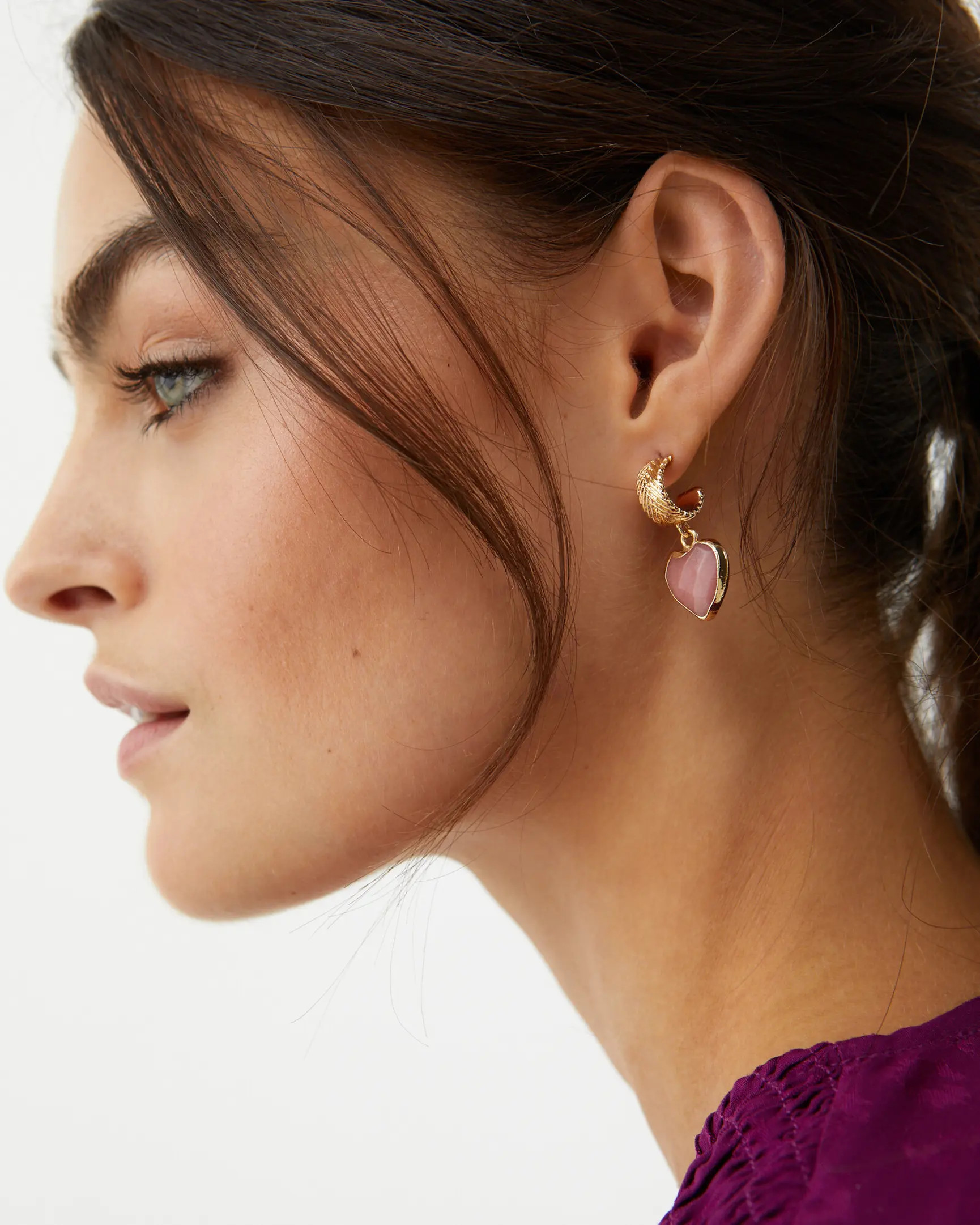 Della Pink Opal Heart Charm Drop Earrings | Oliver Bonas | Oliver Bonas (Global)