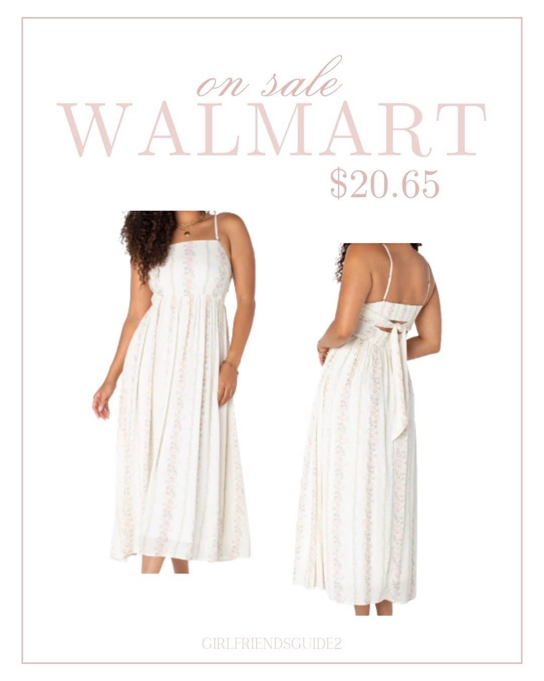 Bridgerton Celebrity Pink Tie Back Midi dress on sale at Walmart.  Removable and adjustable straps. Pink and light green floral.

#walmart #bridgerton #sundress #midi 

#LTKMothersDay #LTKSaleAlert