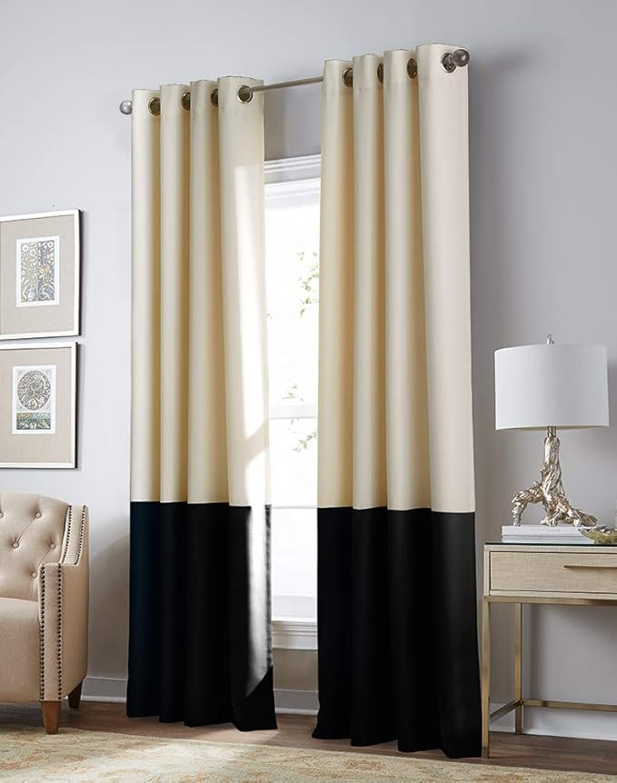 Curtainworks Kendall Color Block Grommet Curtain Panel, 84 inch(84"L x 52"W) , Cream/Black | Amazon (US)