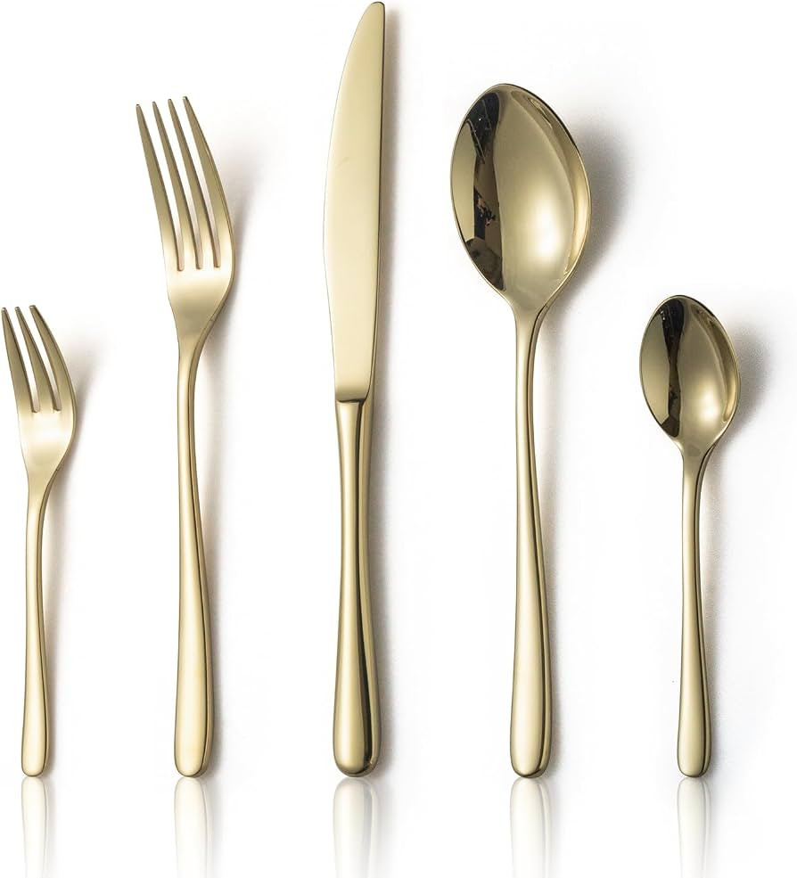 Alata Vienna 18/10 Polished Stainless Steel Cutlery Set for 6 People Champagne Gold Cutlery 30 Pi... | Amazon (DE)